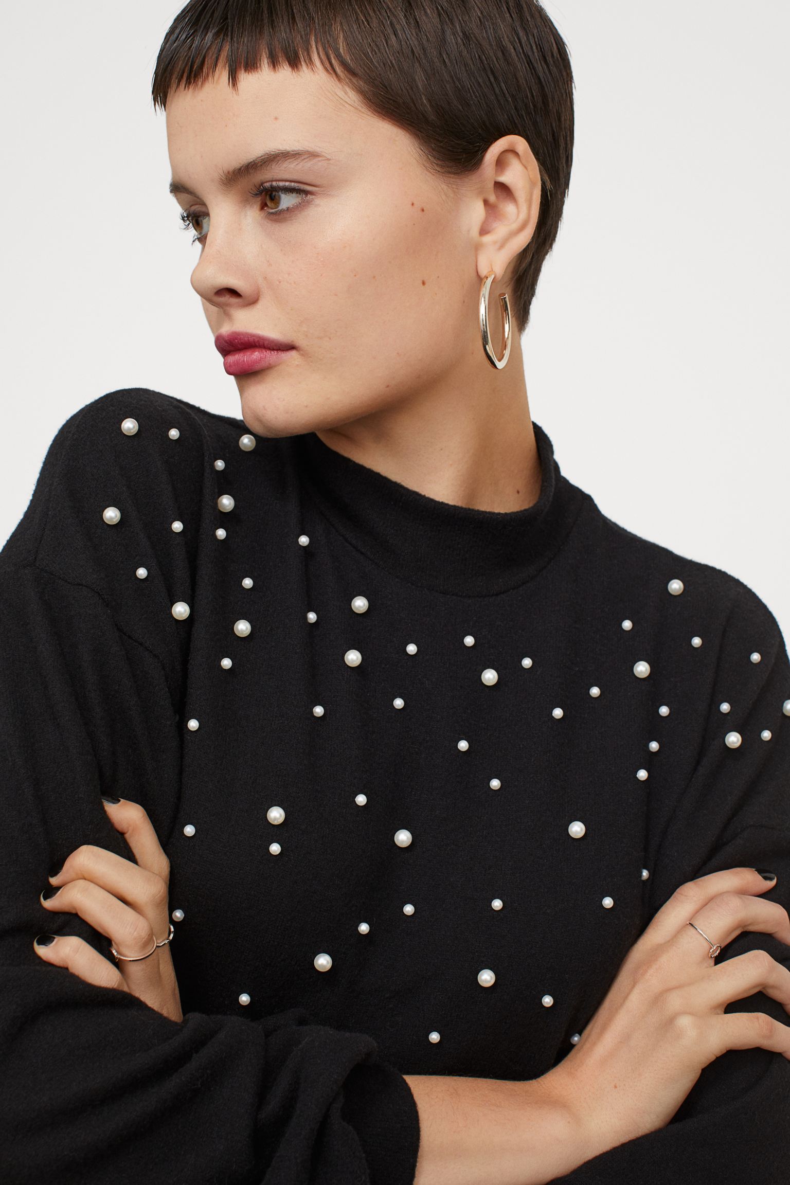 پیراهن مشکی مرواریدی یقه سه سانت